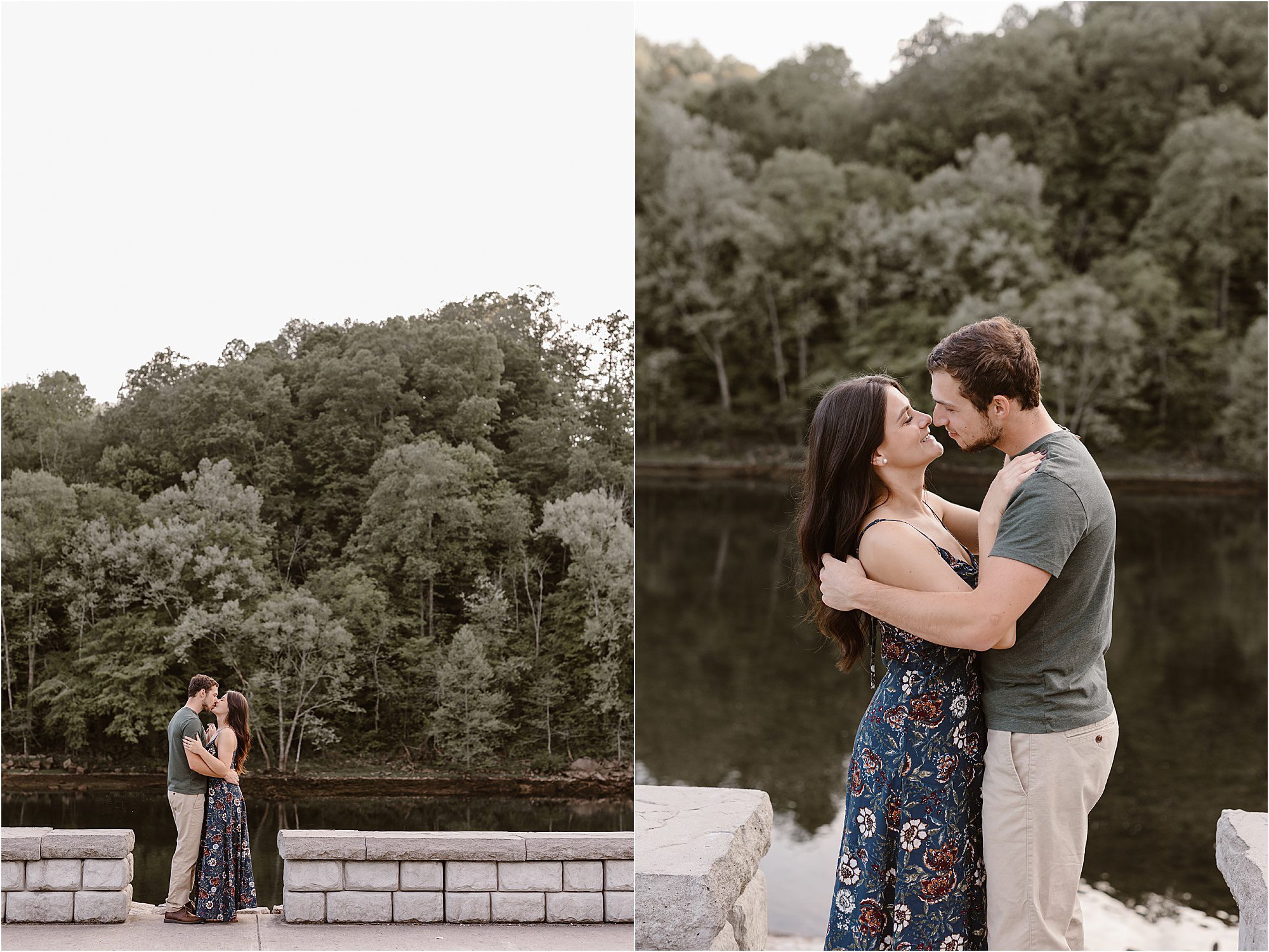 man and woman kiss in front of Tennessee River