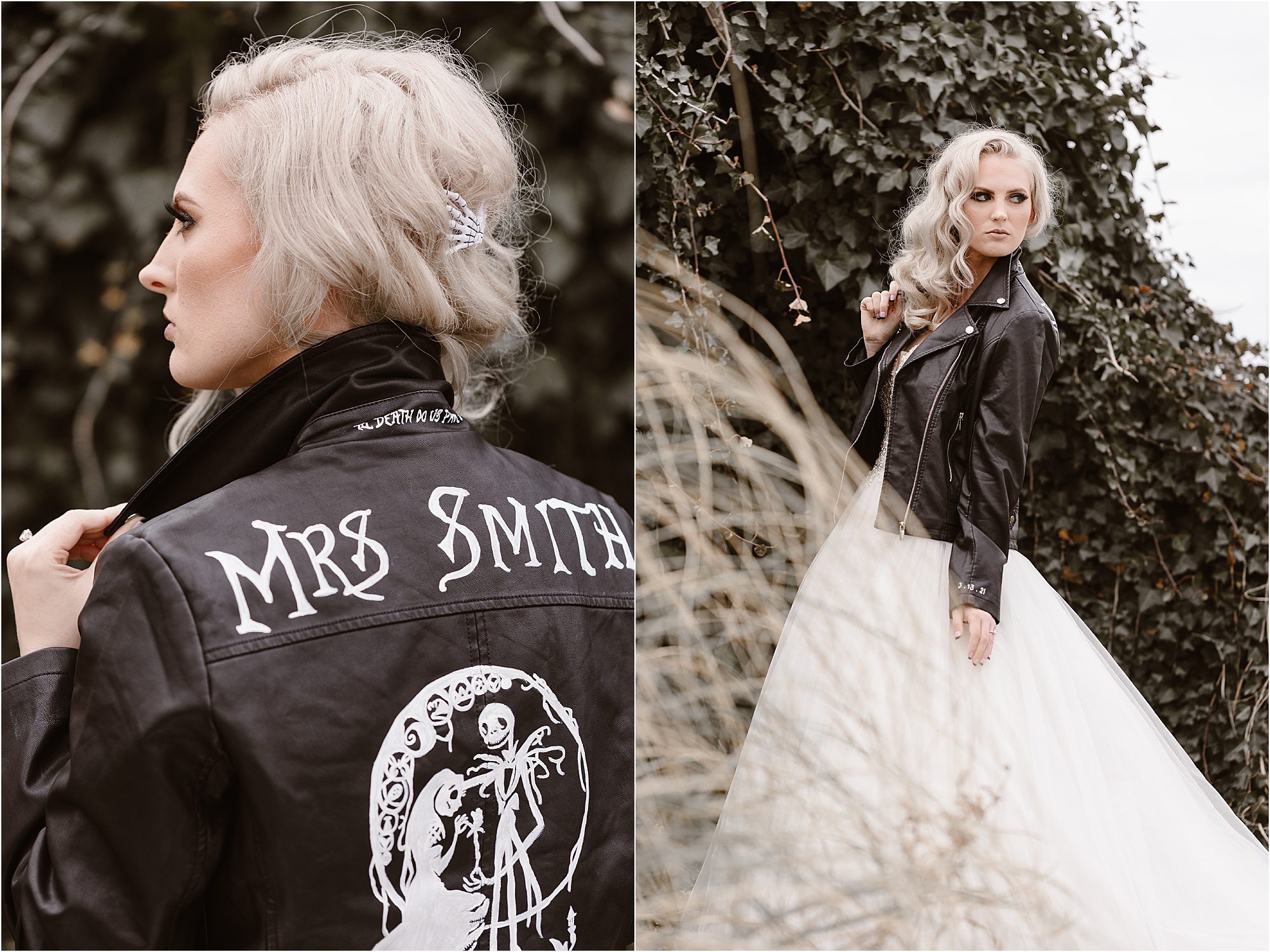 black bridal jacket at Nightmare Before Christmas Theme Wedding