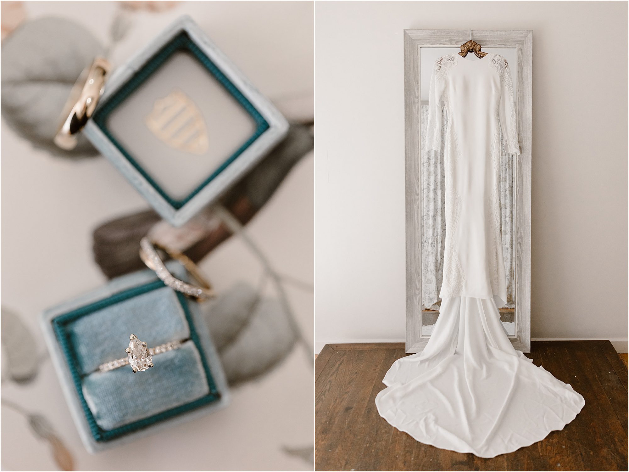 dusty blue and white wedding details