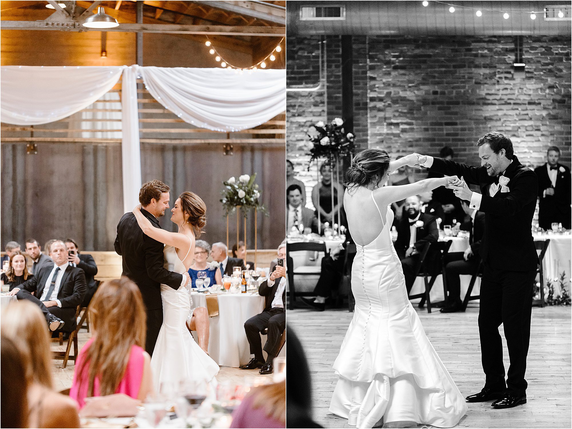 bride and groom dance during wedding reception