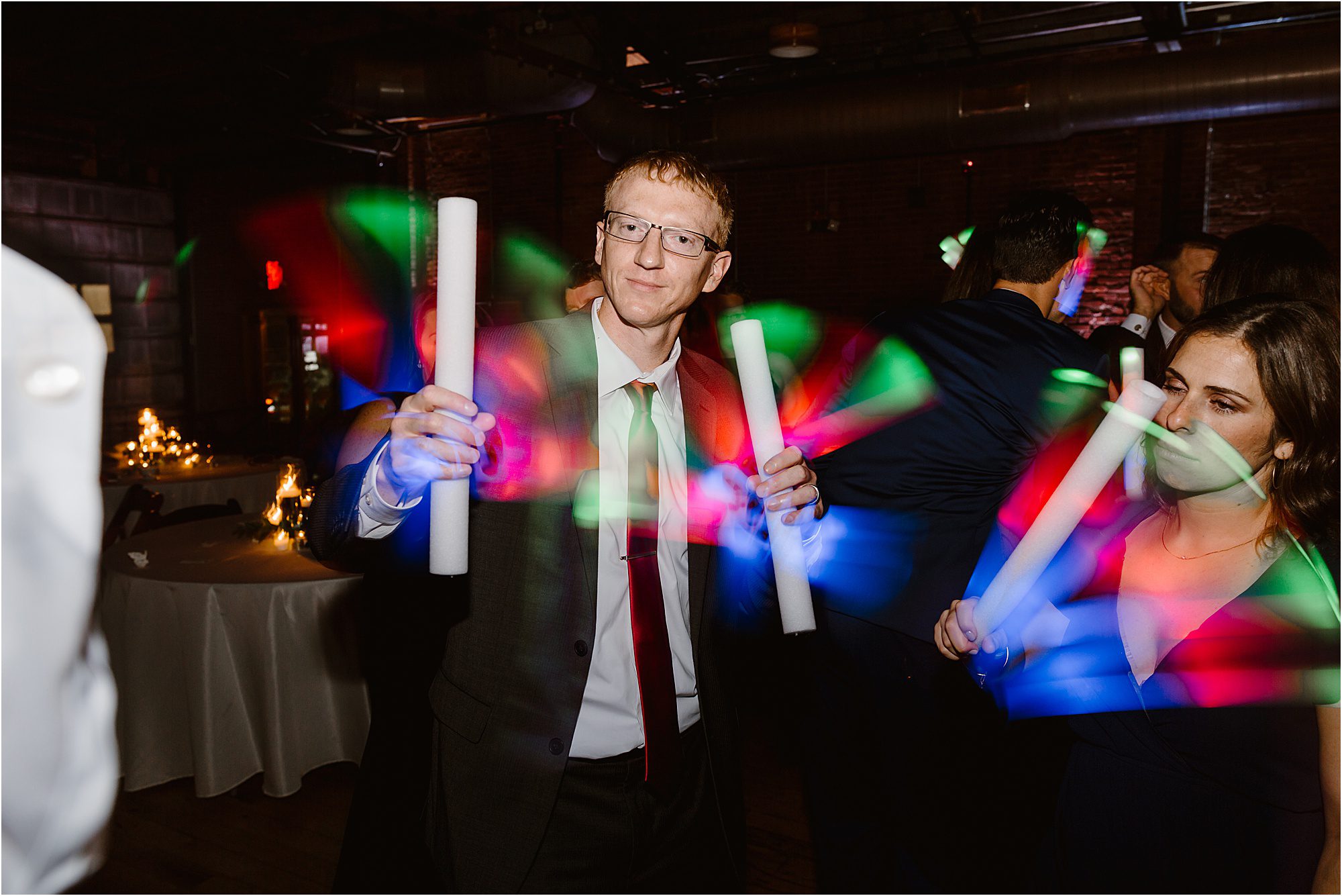 glow stick photos at wedding reception with slow drag and flash