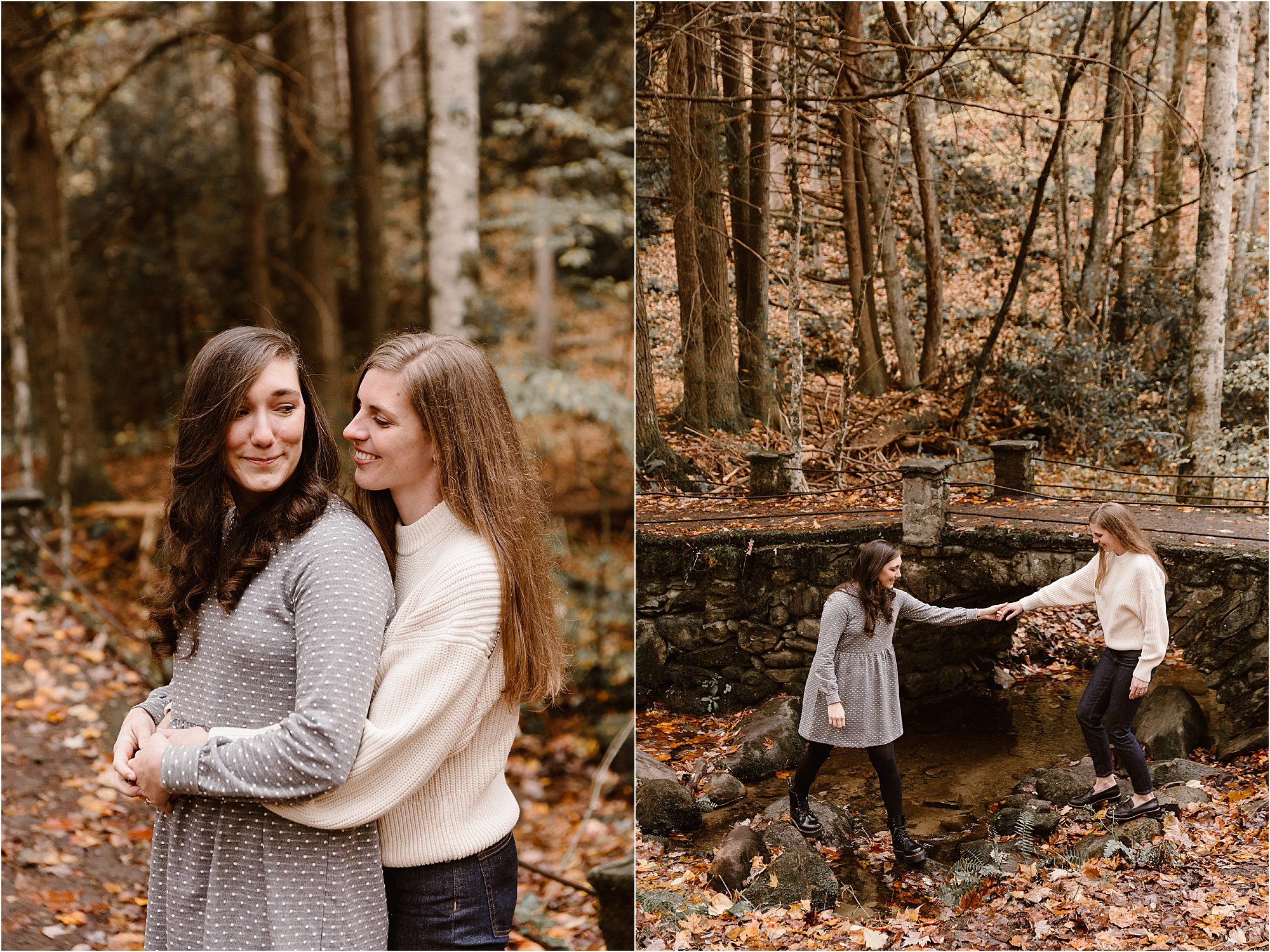 lgbtq autumn engagement photos in the woods