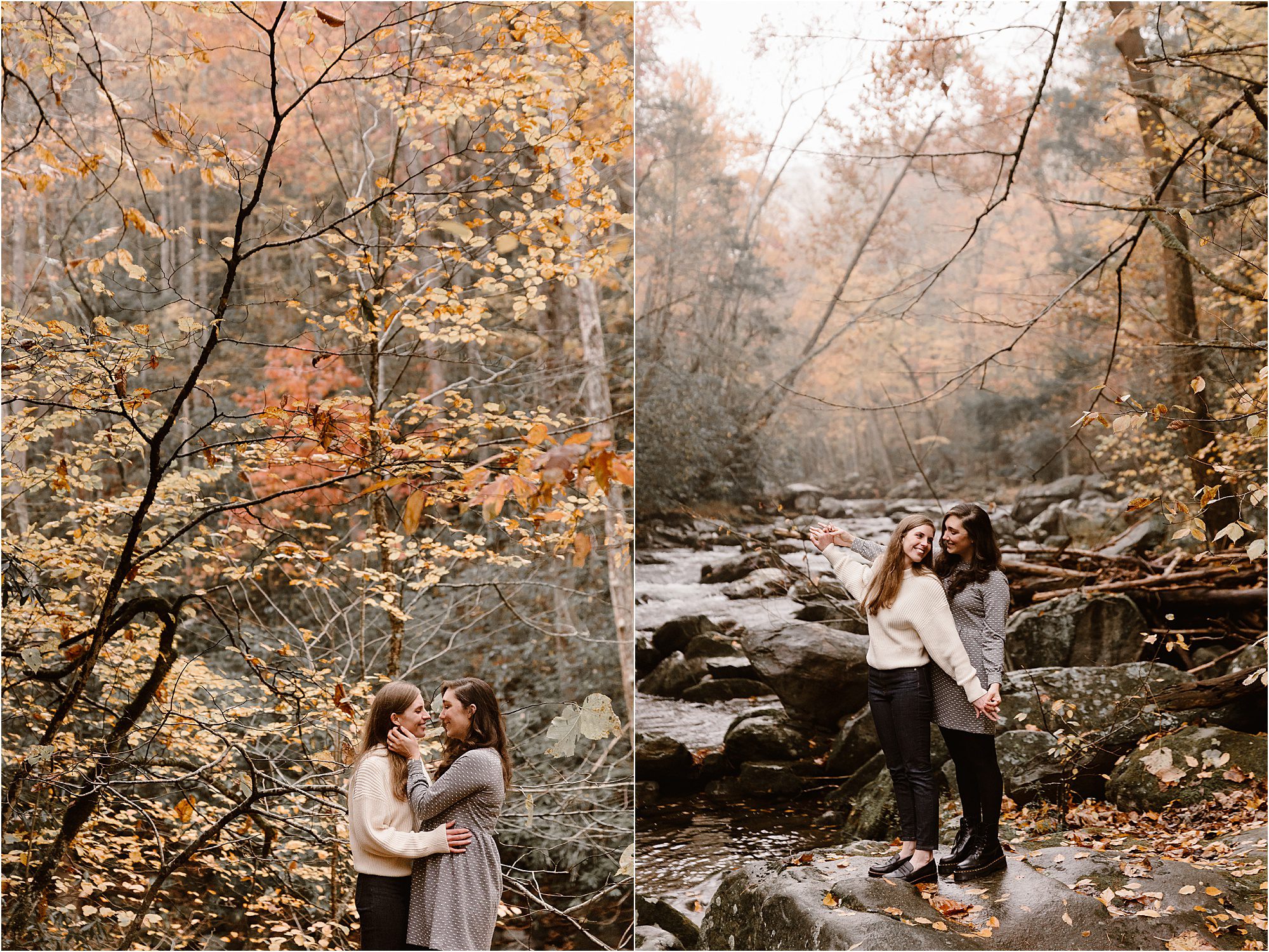 autumn engagement session in the Smoky Mountains during peak color season