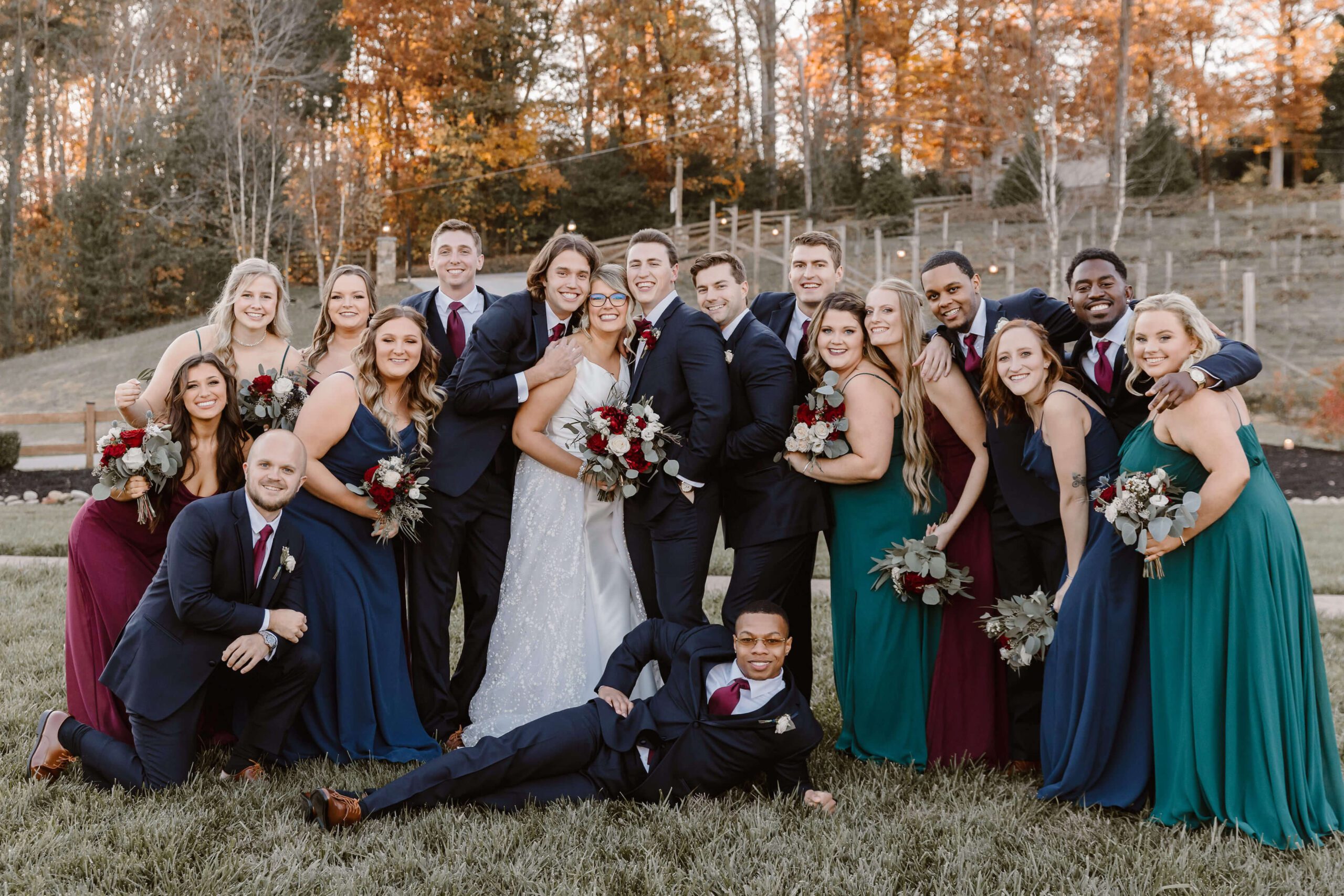 group photo of bride groom wedding party by Erin Morrison Photography