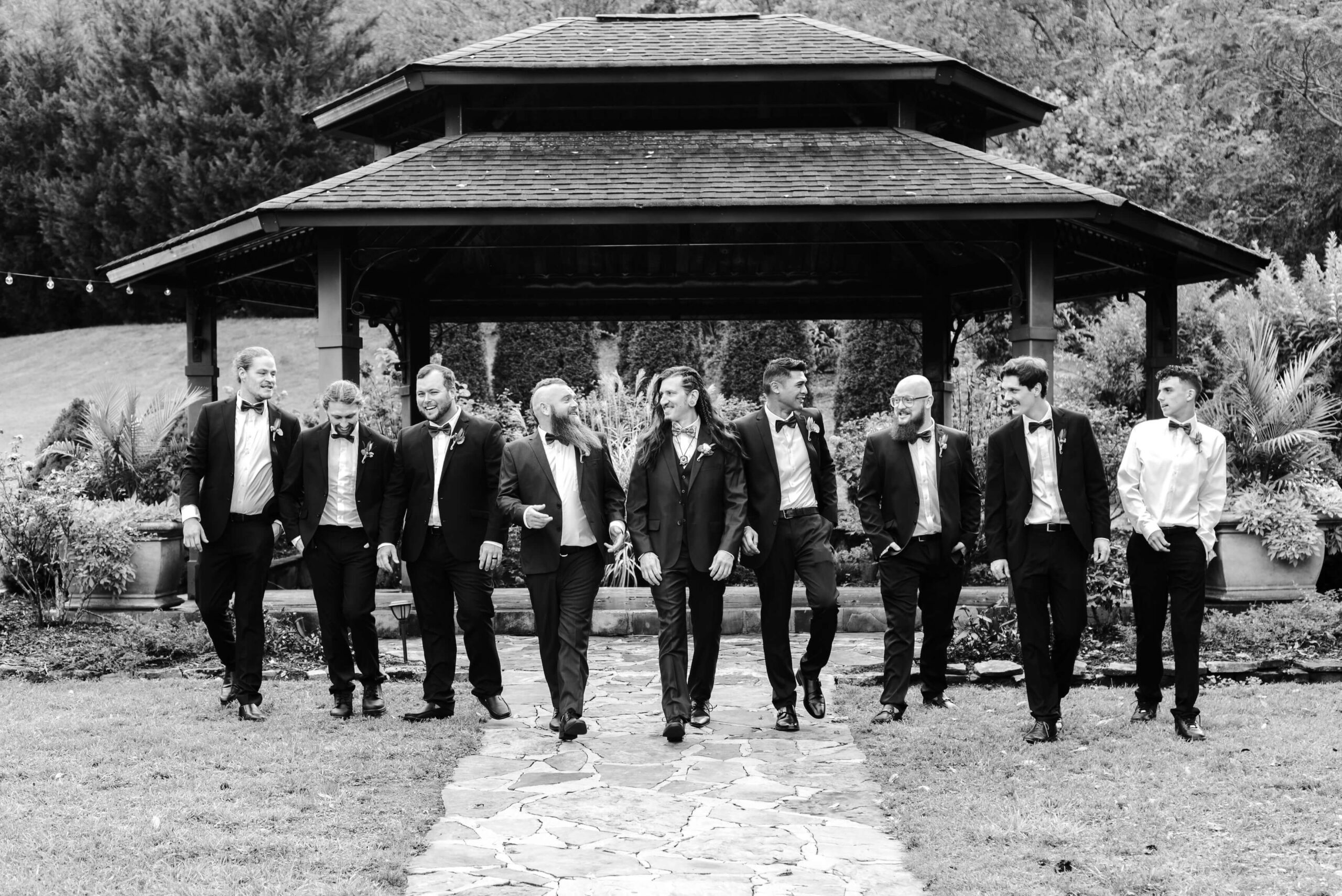 groom and groomsmen walking photographed by Knoxville Photographer Erin Morrison