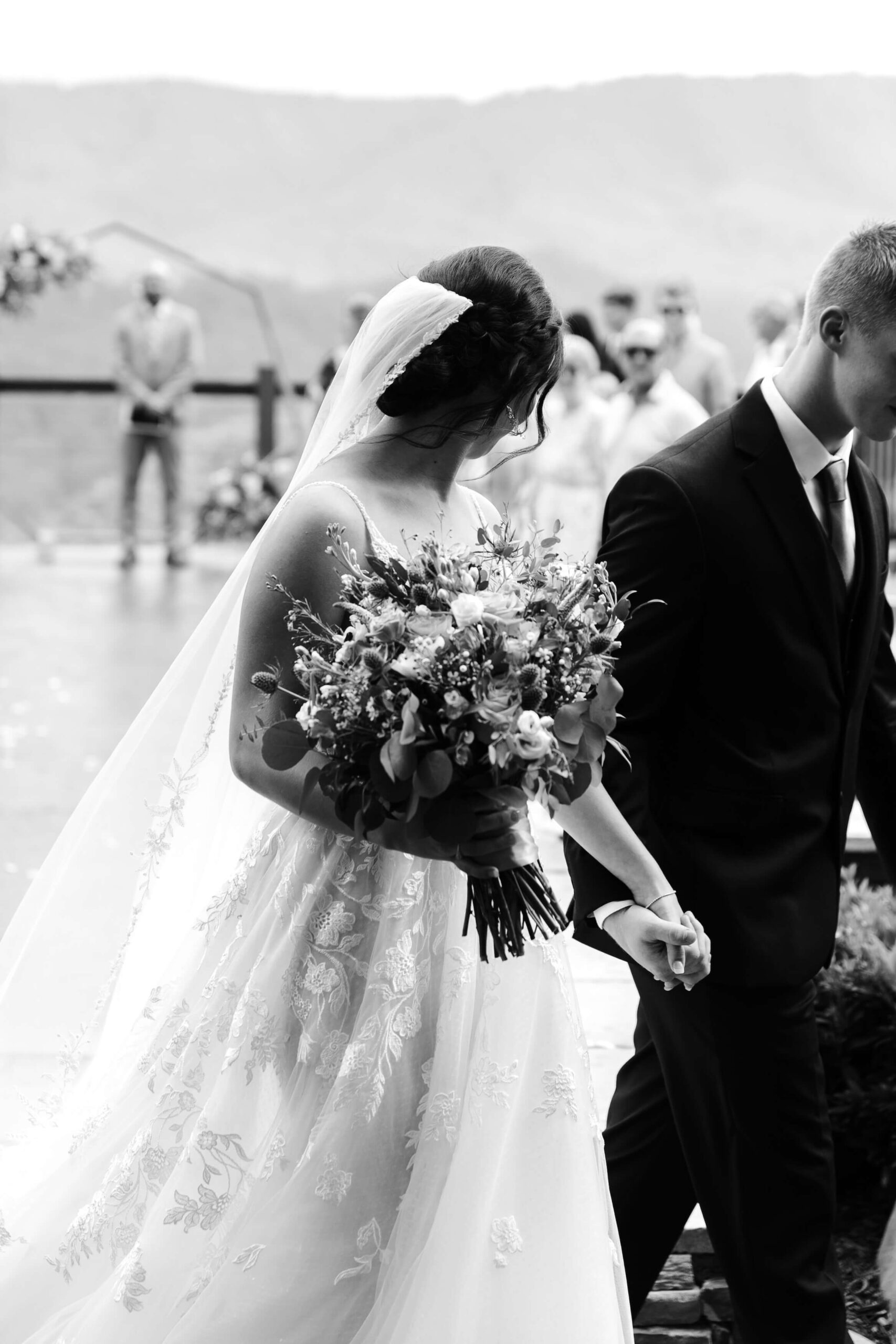 black and white photo of bride and groom photographed by Erin Morrison Photography