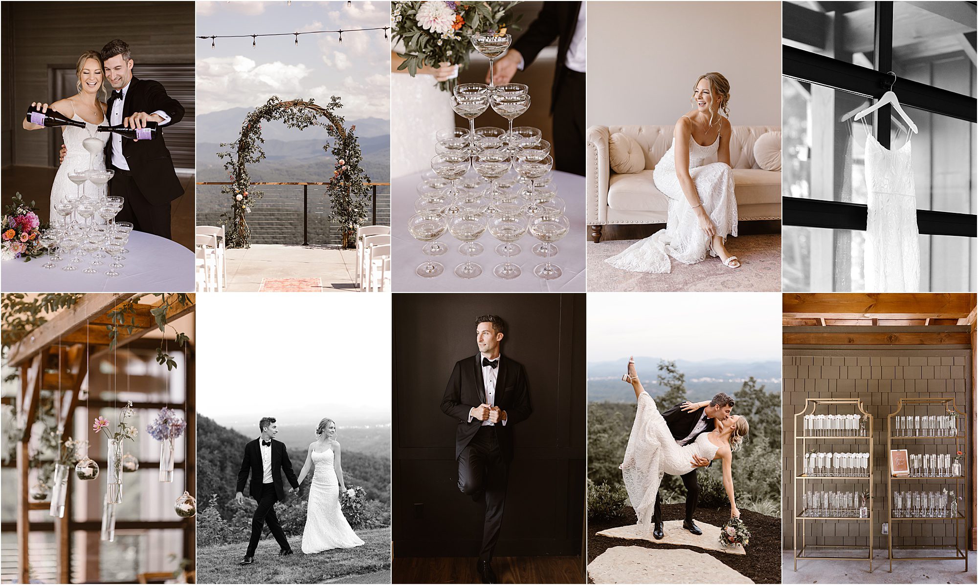 Modern Champagne-Fueled Wedding Overlooking the Smoky Mountains