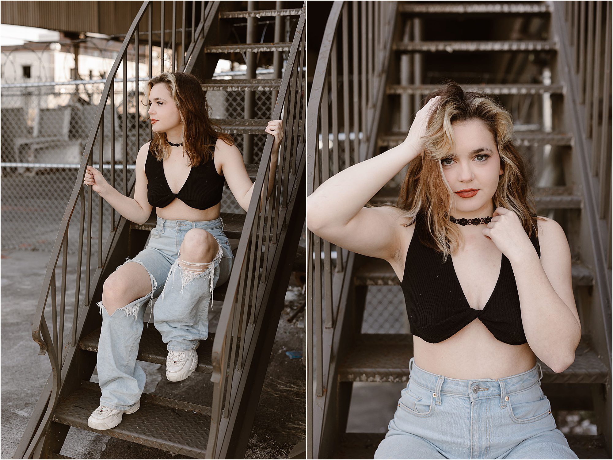 senior photos in Knoxville with grunge aesthetics in the Old City