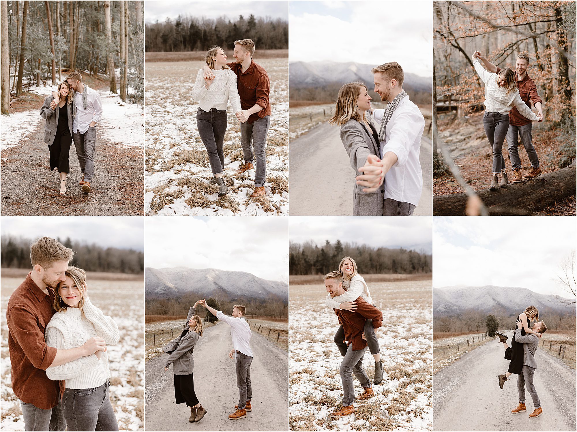 Snow Engagement Photos in Cades Cove