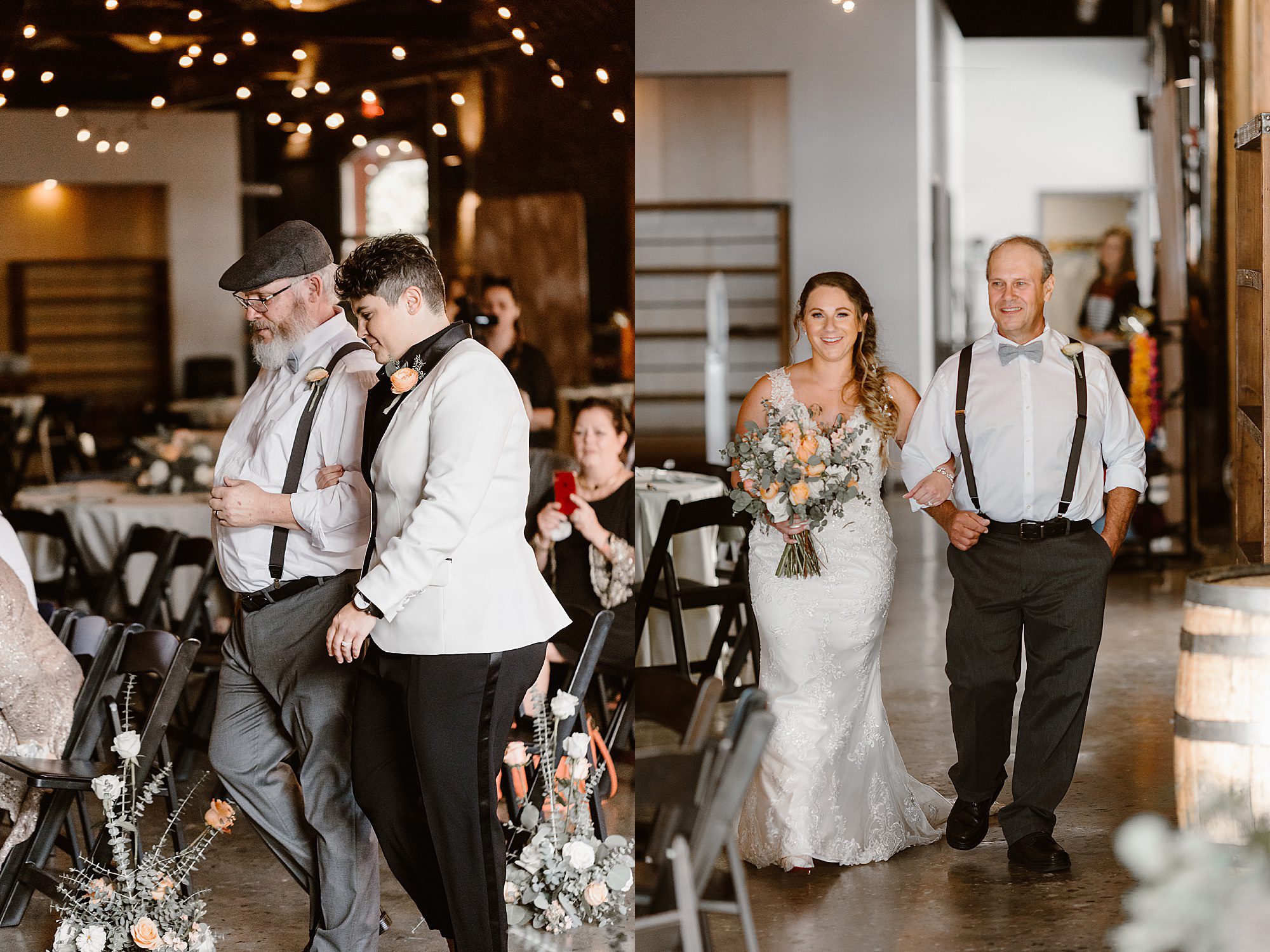 lgbtq bride walks down aisle at intimate wedding at Jackson Terminal