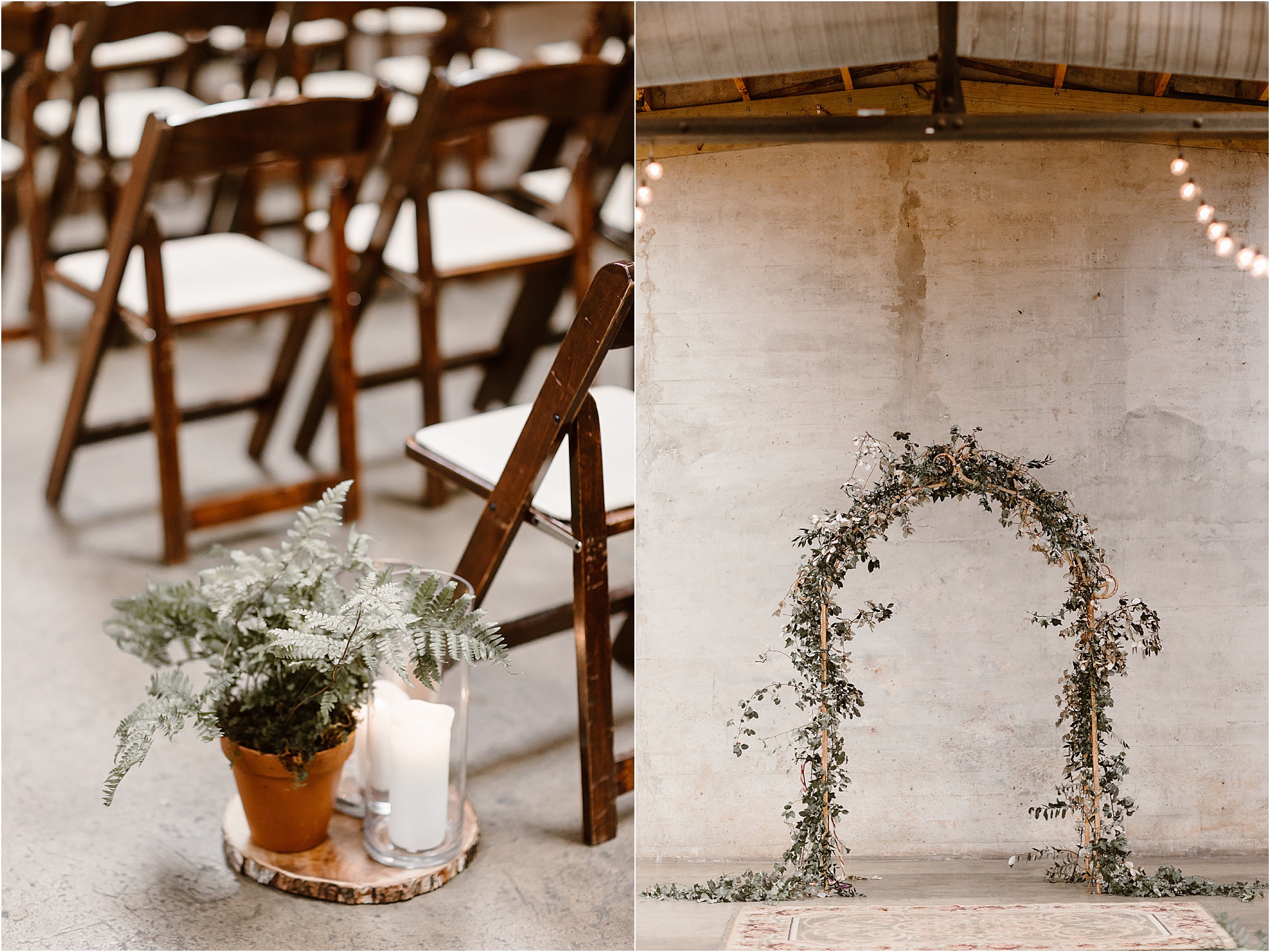 elegant wedding arbor in vine at urban wedding