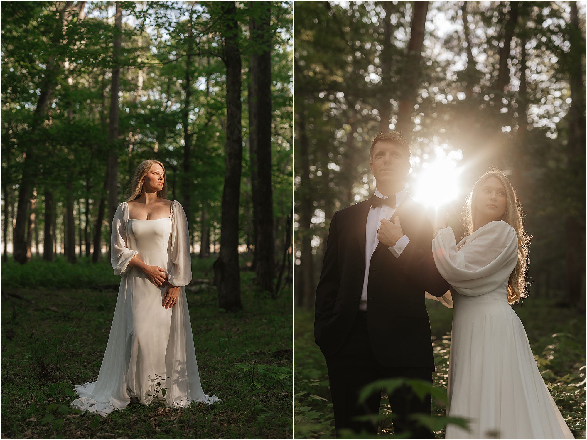 A man and woman in a white dress share a moment during their Great Smoky Mountain Elopement.