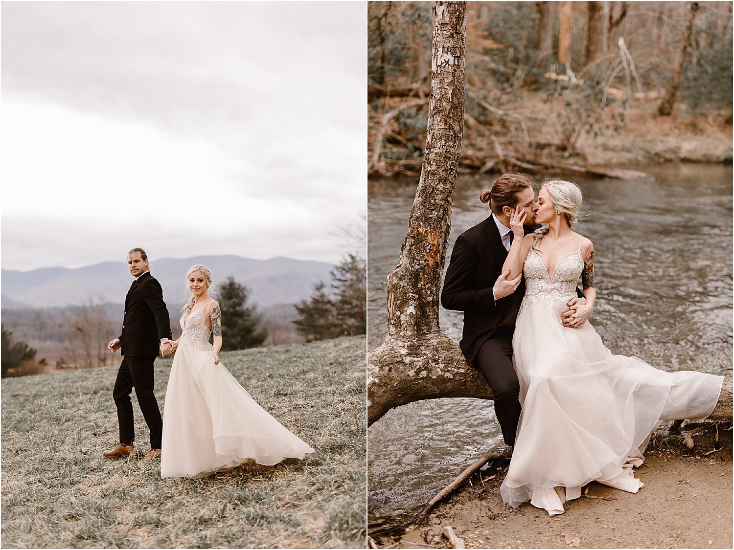 wedding couple at Abrams Falls Trailhead in the Smokies