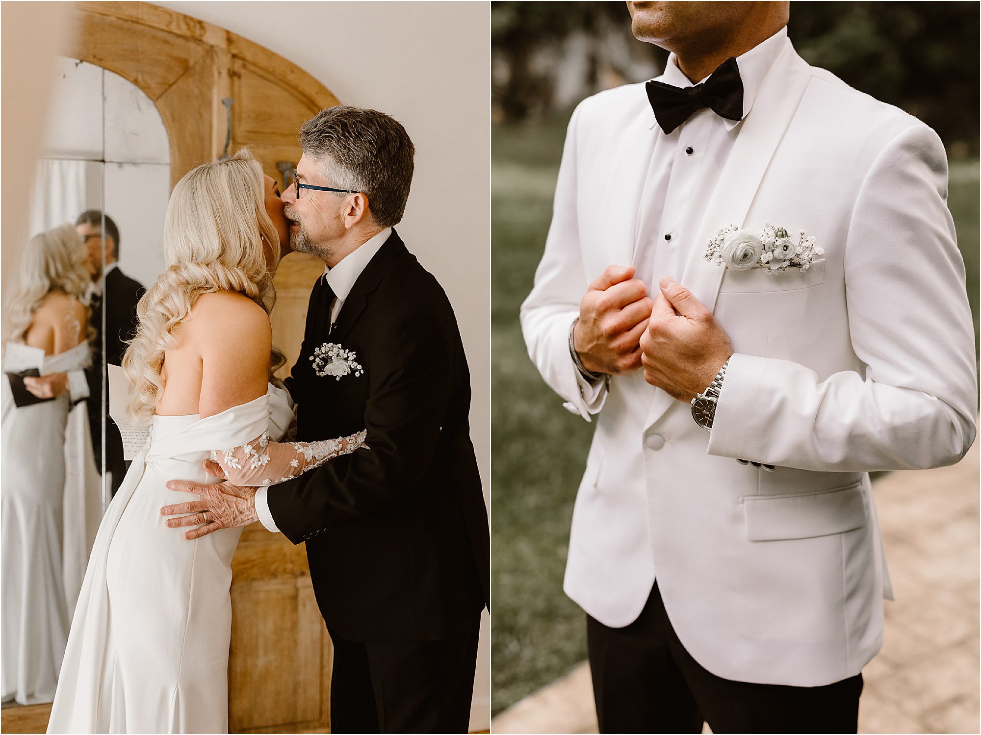 first look with father of the bride and groom on wedding day