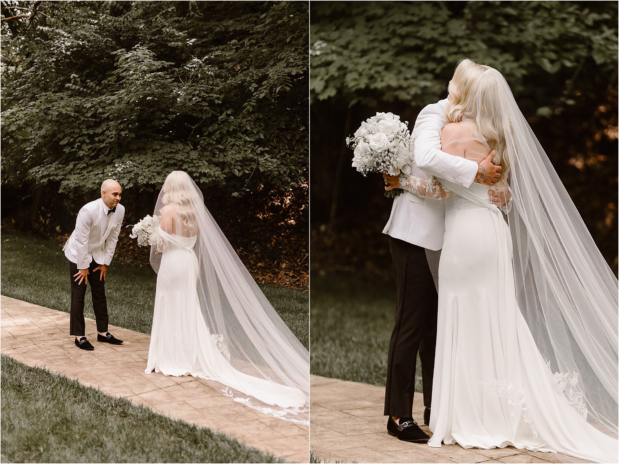 emotional first look between bride and groom at wedding day day