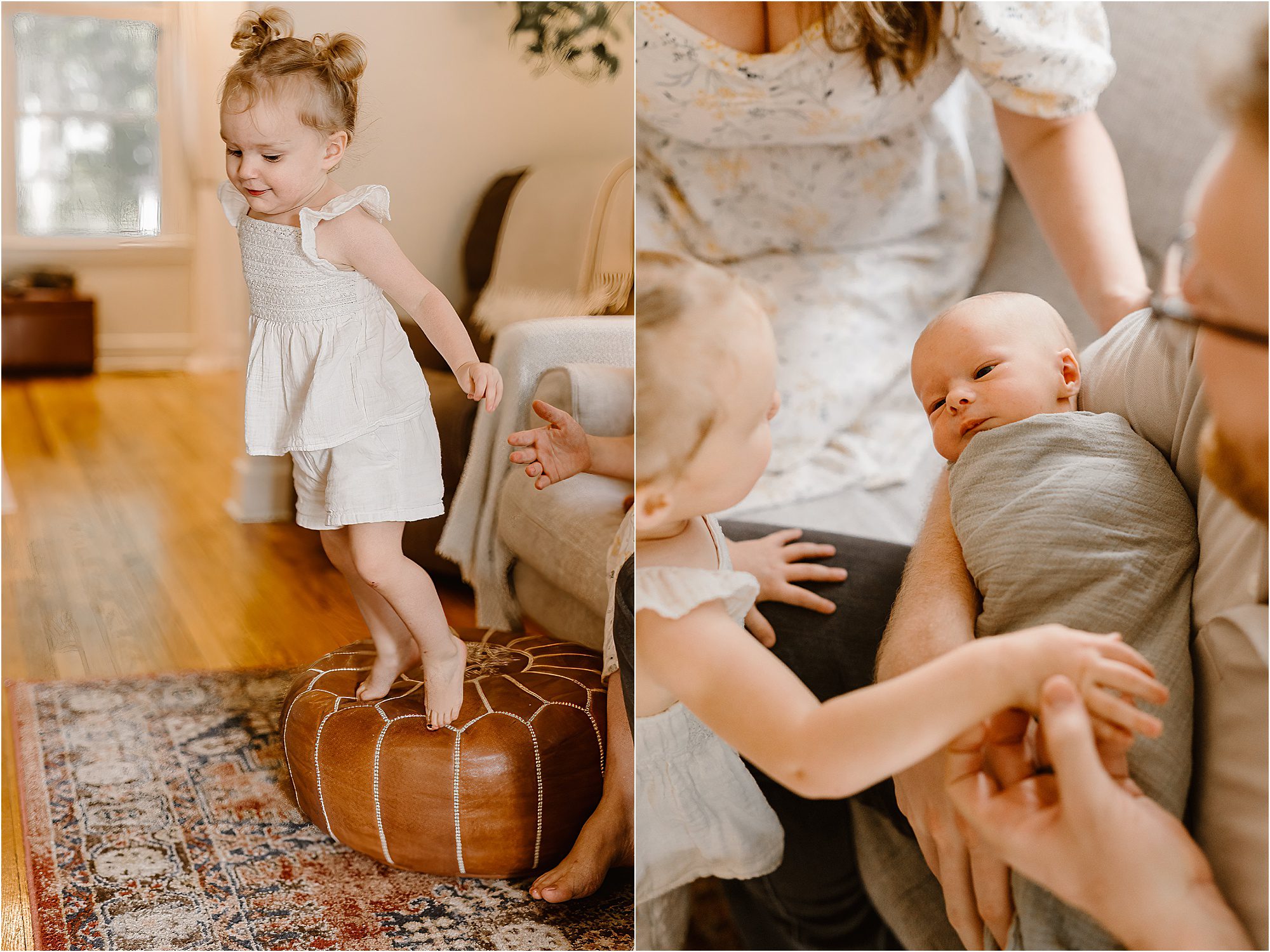 lifestyle family photos in Knoxville with toddler and newborn