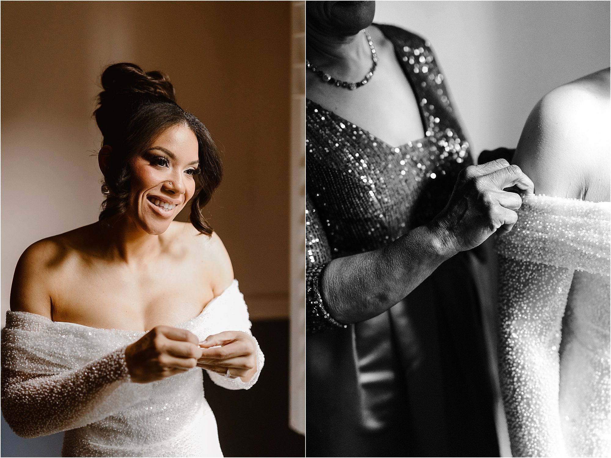 bride and her mother get ready during wedding day at The Oliver Hotel