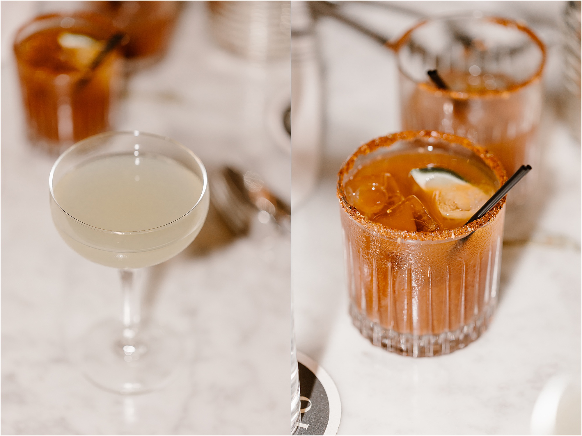 bloody mary and mimosa on table at Sunday Brunch Wedding